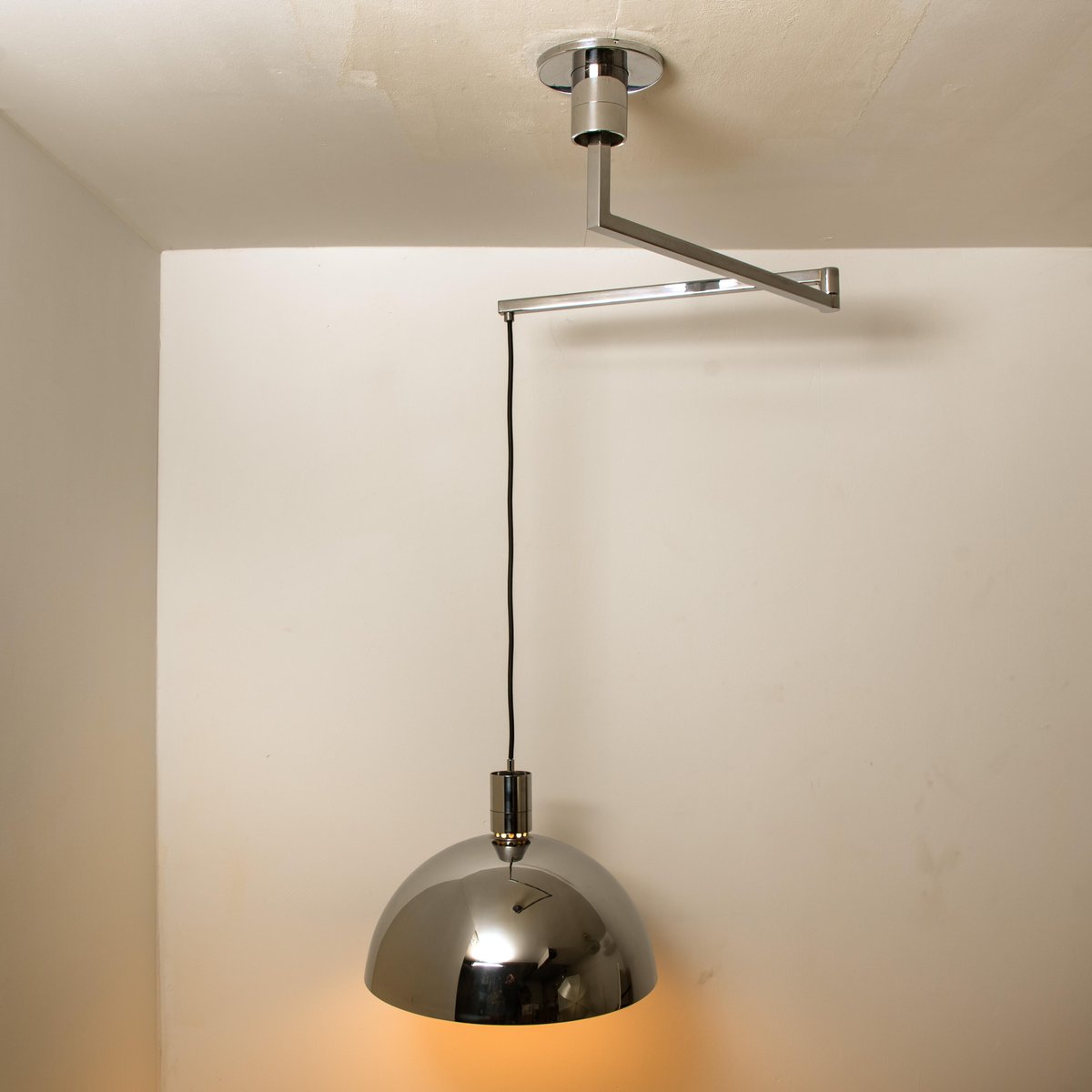 AM/AS Ceiling Lamp with Chromed Swing Arm by Franco Albini for Sirrah, 1960s