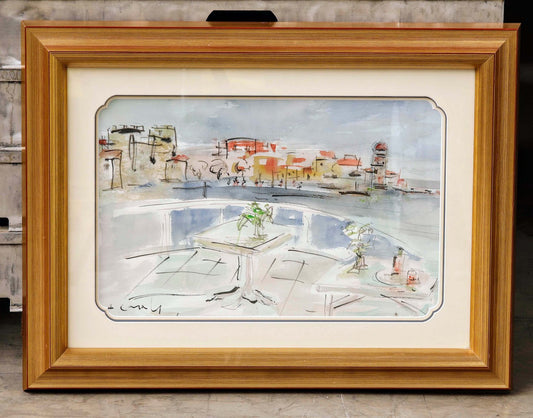 Amadeu Casals, Landscape Composition Drawing, Watercolor on Paper, Framed