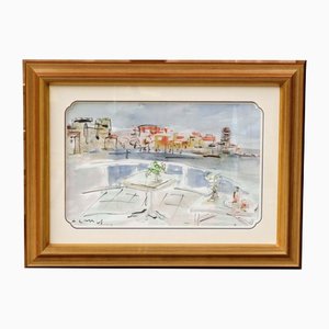 Amadeu Casals, Landscape Composition Drawing, Watercolor on Paper, Framed-PTH-1348144