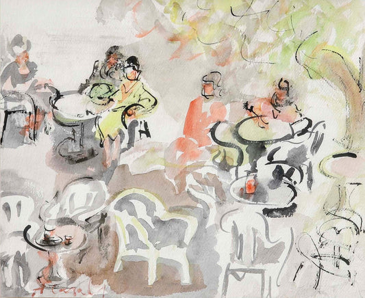 Amadeu Casals, Under the Trees, Watercolor on Paper, Framed