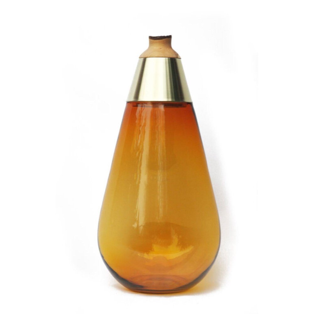 Amber and Brass Sculpted Blown Glass Vase by Pia Wüstenberg