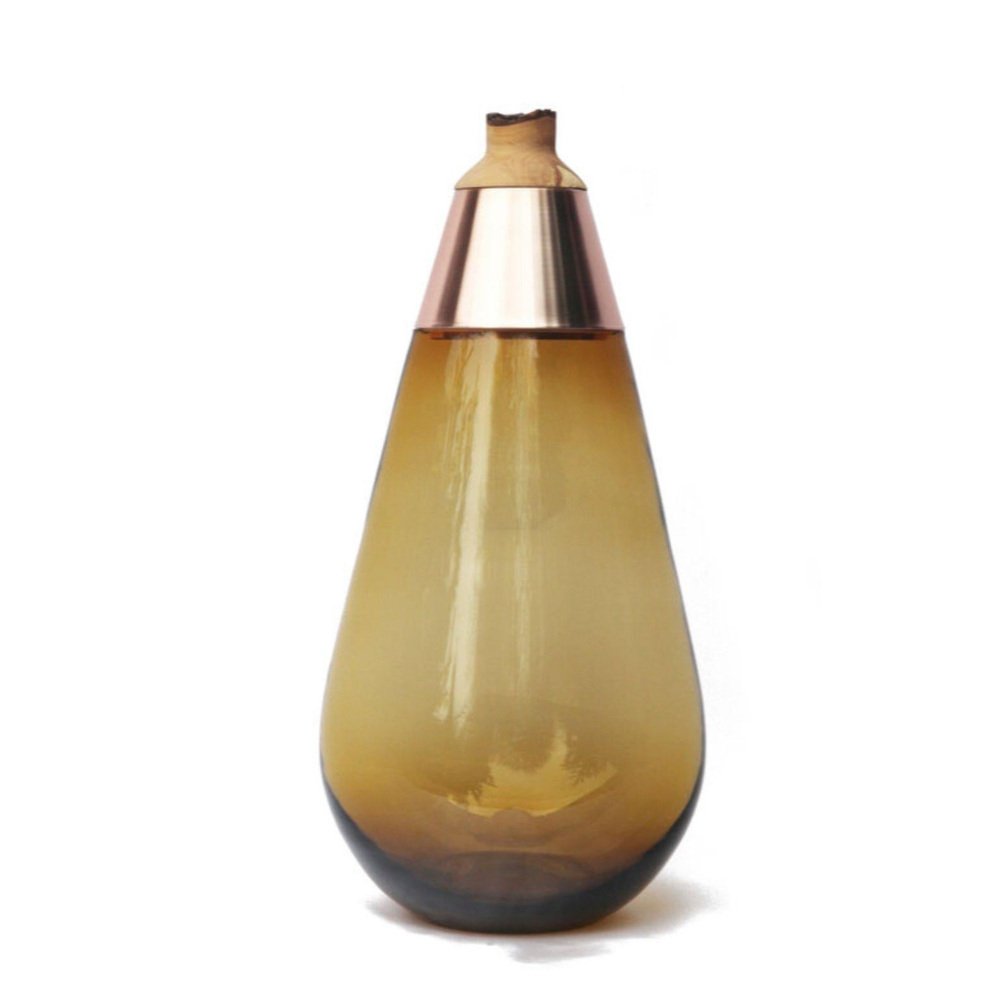 Amber and Brass Sculpted Blown Glass Vase by Pia Wüstenberg