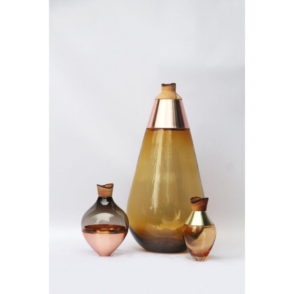 Amber and Brass Sculpted Blown Glass Vase by Pia Wüstenberg