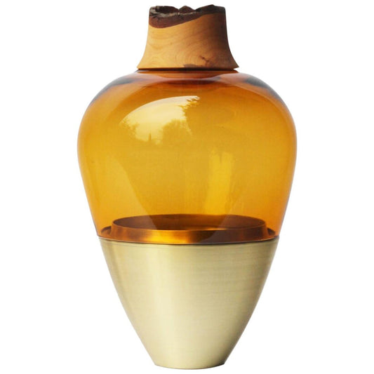 Amber and Brass Sculpted Blown Glass Vase from Pia Wüstenberg