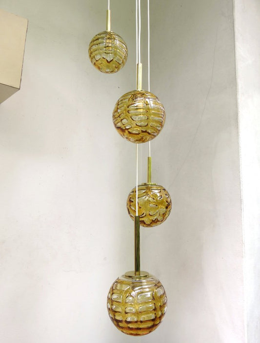 Amber and Clear Glass and Brass Cascade Ceiling Lamp from Doria Leuchten, 1970s