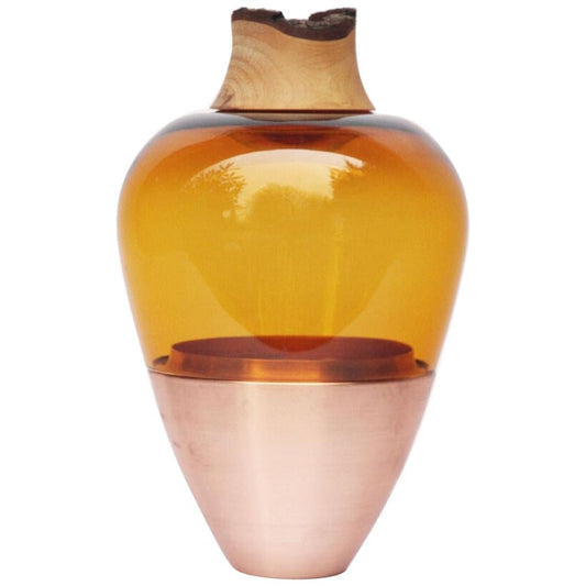 Amber and Copper Sculpted Vase in Blown Glass by Pia Wüstenberg