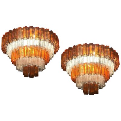 Amber and Ice Color Murano Glass Chandeliers or Flush Mounts, 1970, Set of 2-MBH-1032710