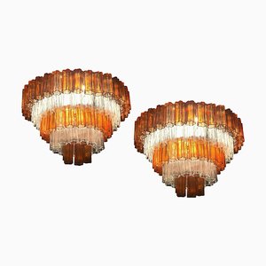 Amber and Ice Color Murano Glass Chandeliers or Flush Mounts, 1970, Set of 2-MBH-1032710