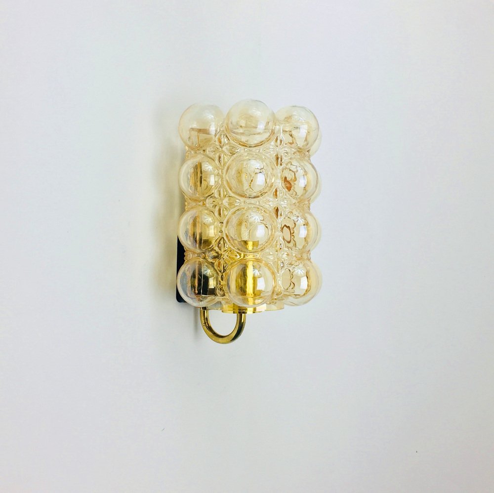 Amber Bubble Glass & Brass Wall Light by Helena Tynell for Limburg, 1960s