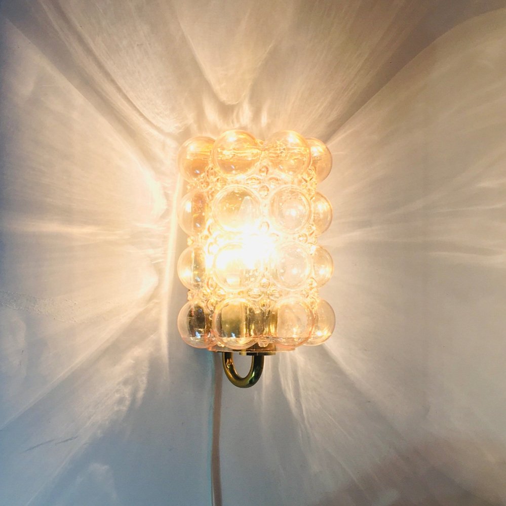 Amber Bubble Glass & Brass Wall Light by Helena Tynell for Limburg, 1960s