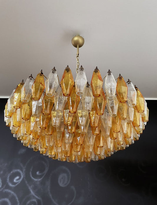 Amber & Clear Poliedri Murano Glass Ceiling Light, 1990s