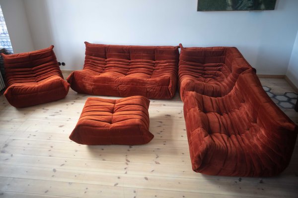 Amber Corduroy Togo Living Room Set by Michel Ducaroy for Ligne Roset, Set of 5-IXA-1796545