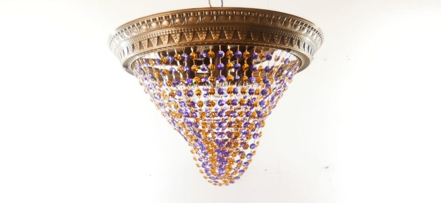 Amber Crystal and Lilac Burnished Brass Ceiling Light-QLH-1358071