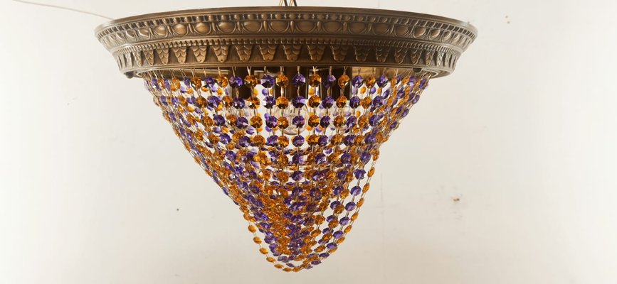 Amber Crystal and Lilac Burnished Brass Ceiling Light-QLH-1358071