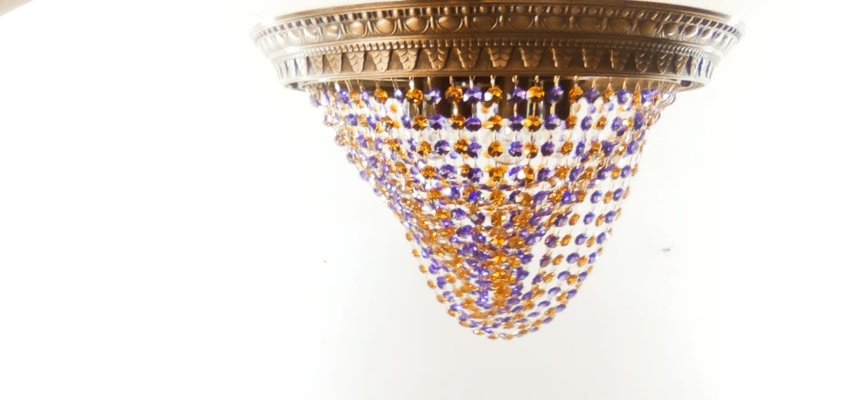 Amber Crystal and Lilac Burnished Brass Ceiling Light-QLH-1358071