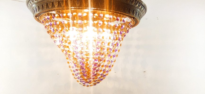 Amber Crystal and Lilac Burnished Brass Ceiling Light-QLH-1358071