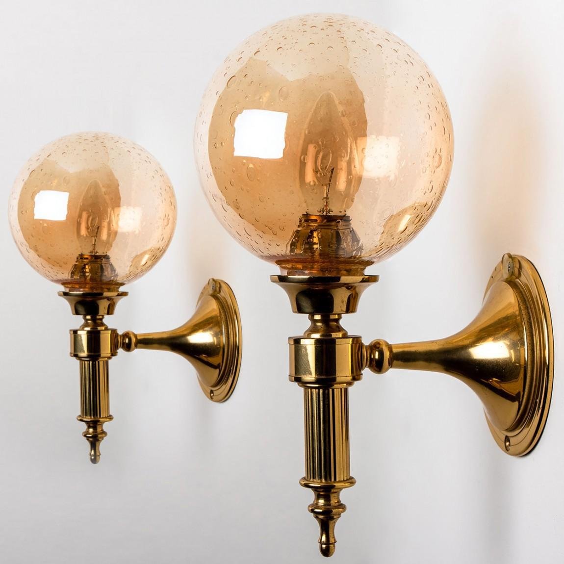 Amber Glass and Brass Wall Lamp in the style of Glashütte Limburg, 1975