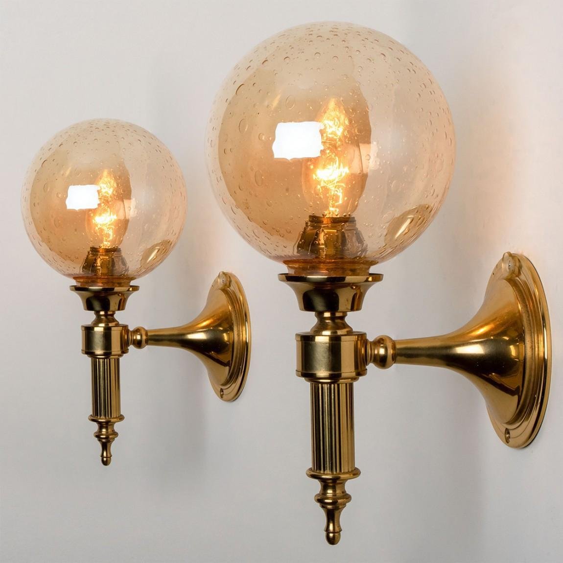 Amber Glass and Brass Wall Lamp in the style of Glashütte Limburg, 1975