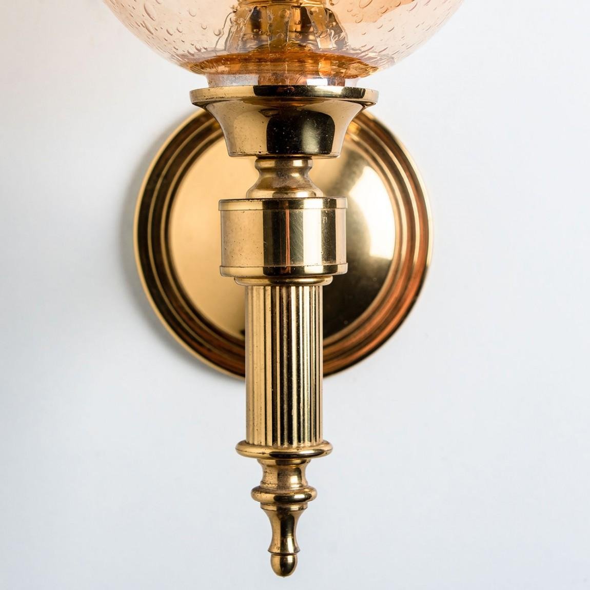 Amber Glass and Brass Wall Lamp in the style of Glashütte Limburg, 1975