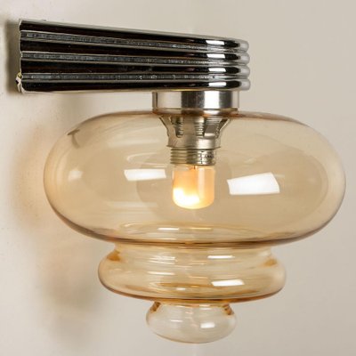 Amber Glass and Chrome Wall Light, 1970s-VDW-1259931