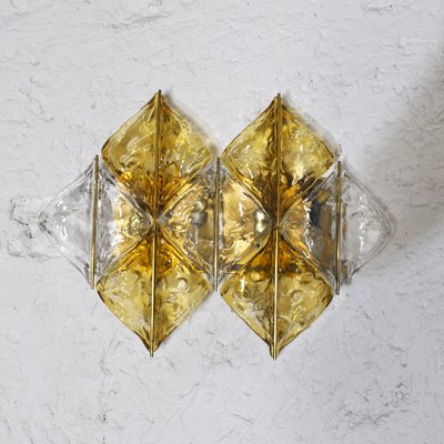 Amber Glass & Brass Sconces from Mazzega, Set of 2-JQO-1056421