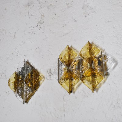 Amber Glass & Brass Sconces from Mazzega, Set of 2-JQO-1056421