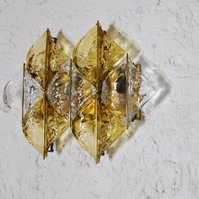 Amber Glass & Brass Sconces from Mazzega, Set of 2-JQO-1056421