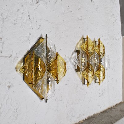 Amber Glass & Brass Sconces from Mazzega, Set of 2-JQO-1056421