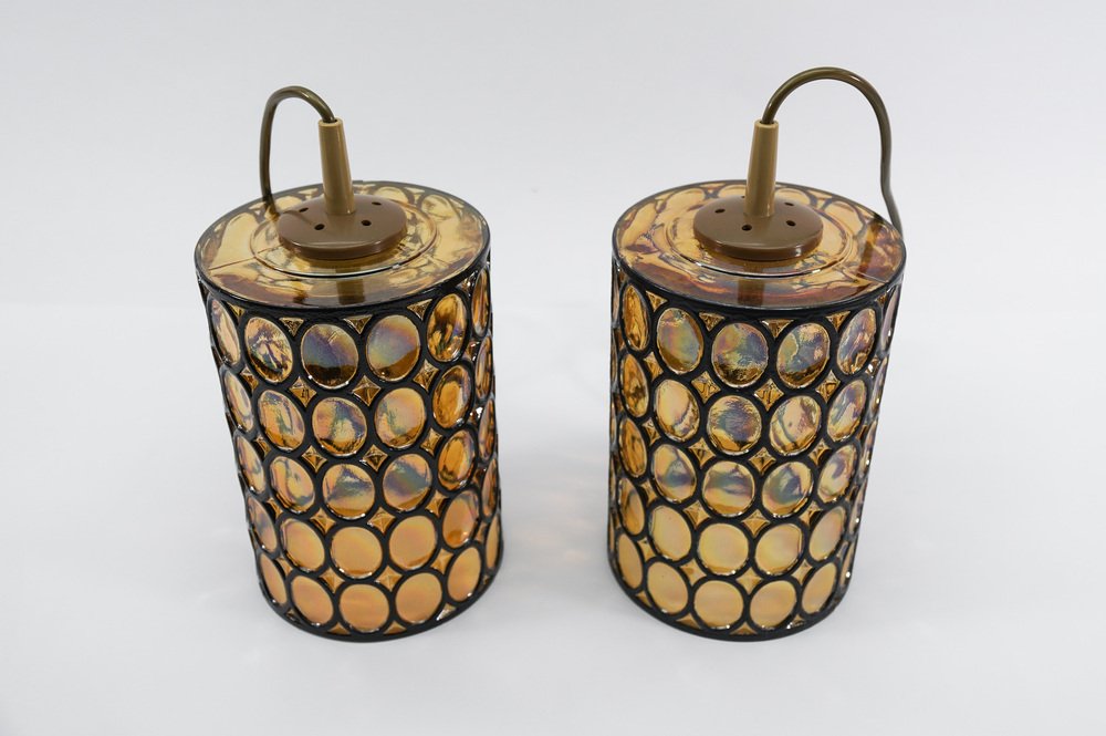 Amber Glass Ceiling Lamps from Limburg, Germany, 1960s, Set of 2