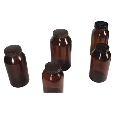 Amber Glass Jars with Hard Plastic Caps, 1960s, Set of 7-RAQ-486159