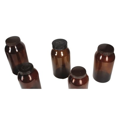 Amber Glass Jars with Hard Plastic Caps, 1960s, Set of 7-RAQ-486159