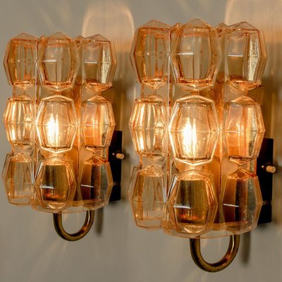 Amber Glass Wall Lights by Helena Tynell for Glashütte, 1960, Set of 2-VDW-968243