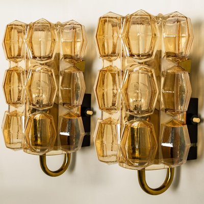 Amber Glass Wall Lights by Helena Tynell for Glashütte, 1960, Set of 2-VDW-968243