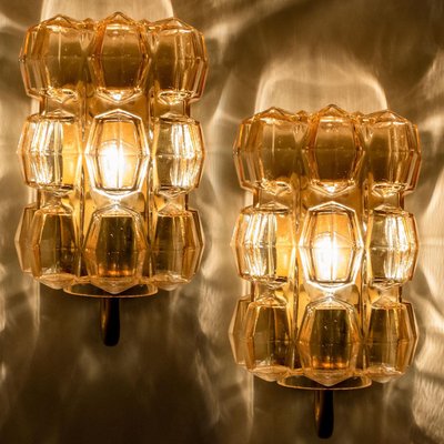 Amber Glass Wall Lights by Helena Tynell for Glashütte, 1960, Set of 2-VDW-968243