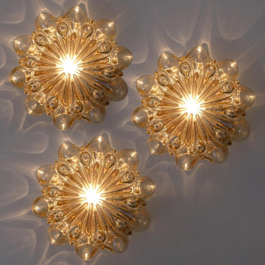 Amber Glass Wall Lights Sconces by Helena Tynell for Glashütte Limburg