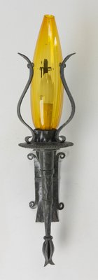 Amber Glass & Wrought Iron Outdoor Sconces, France, 1960, Set of 2-RIU-1150967