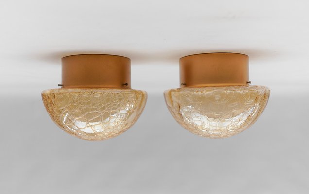 Amber Gold Mushroom Shaped Wall Lamps / Flush Mounts, 1960s, Set of 2-KQB-1816260