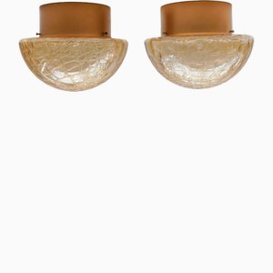 Amber Gold Mushroom Shaped Wall Lamps / Flush Mounts, 1960s, Set of 2-KQB-1816260