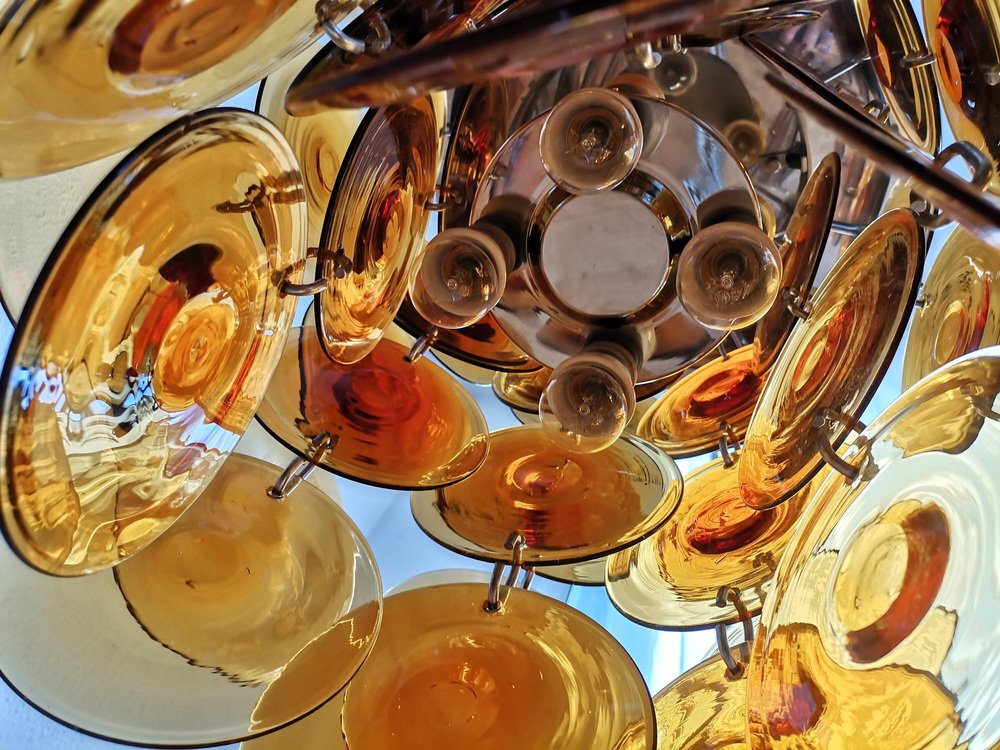 Amber Murano Glass Chandelier with 48 Discs