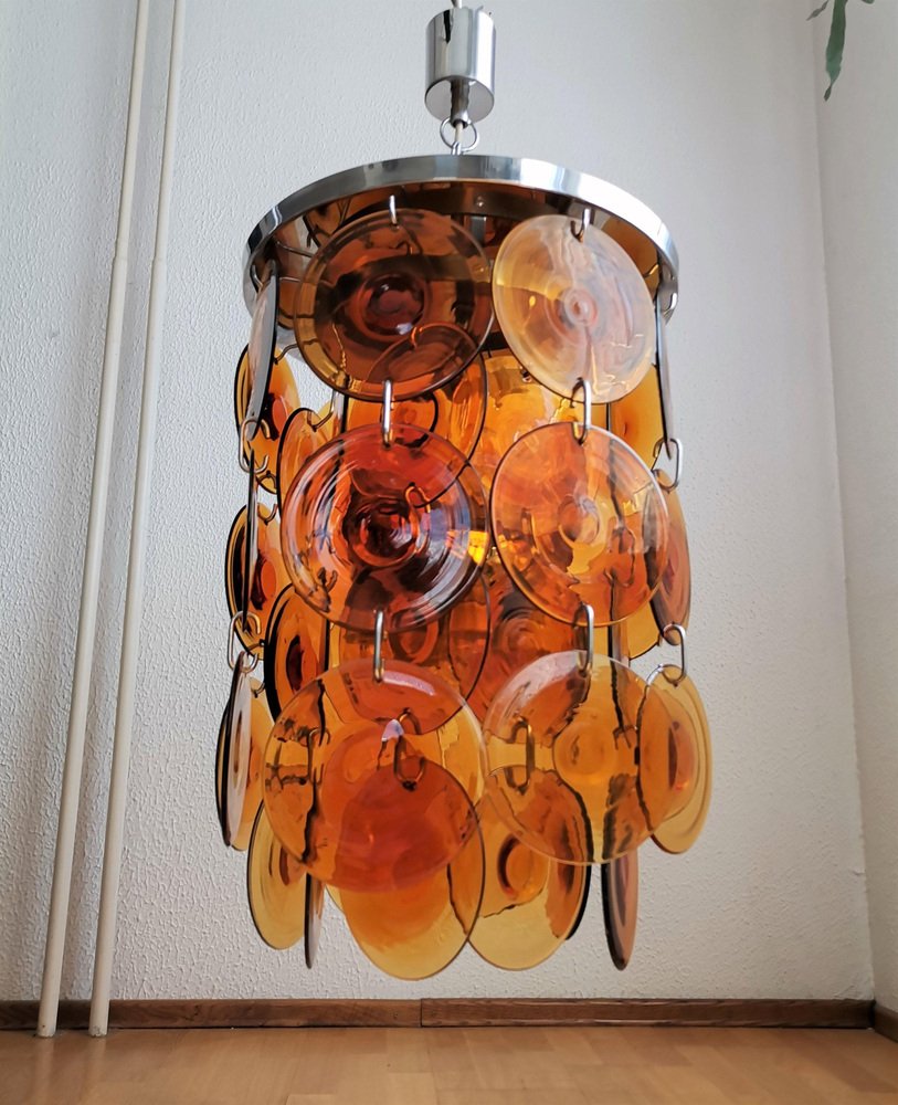 Amber Murano Glass Chandelier with 48 Discs