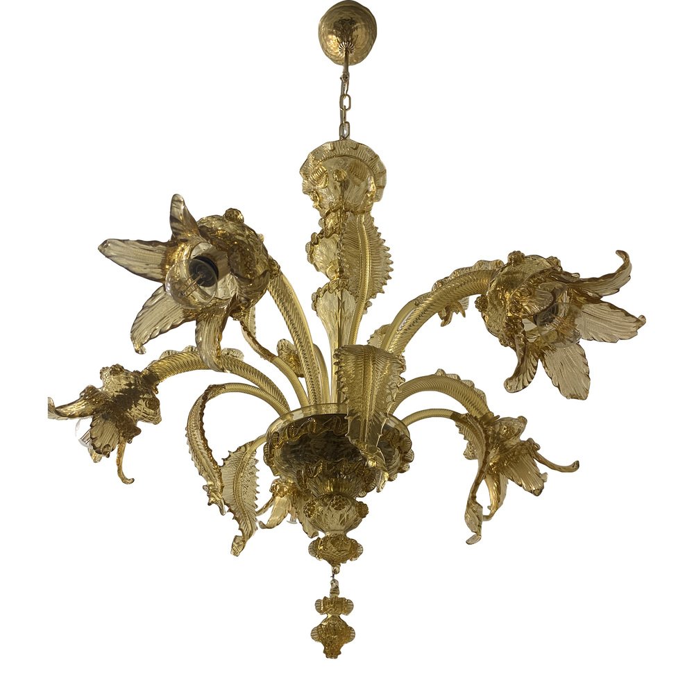 Amber Murano Glass Chandelier with Flowers and Leaves from Simoeng