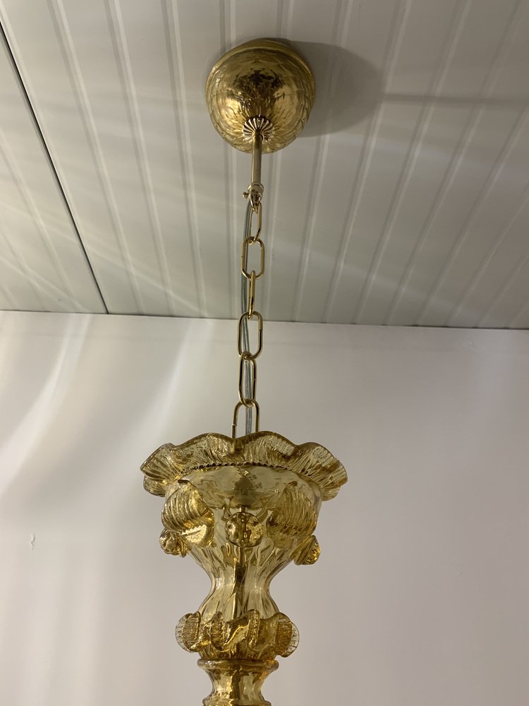 Amber Murano Glass Chandelier with Flowers and Leaves from Simoeng