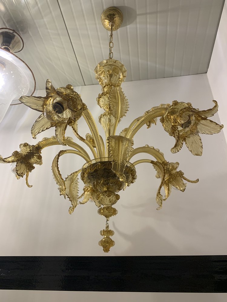 Amber Murano Glass Chandelier with Flowers and Leaves from Simoeng