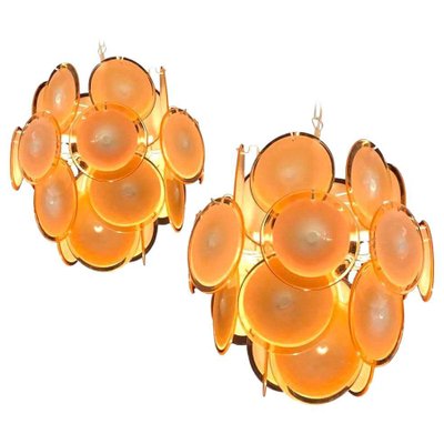 Amber Murano Glass Discs Italian Chandeliers, 1970s, Set of 2-MBH-1031903