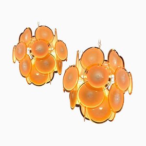 Amber Murano Glass Discs Italian Chandeliers, 1970s, Set of 2-MBH-1031903