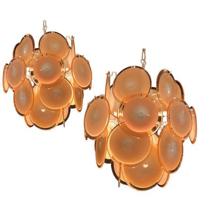 Amber Murano Glass Discs Italian Chandeliers from Vistosi, 1970s, Set of 2-MBH-1032076