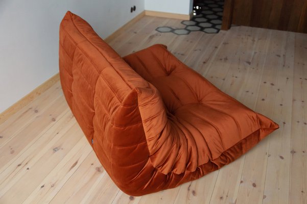 Amber Orange Velvet Togo 2-Seater Sofa by Michel Ducaroy for Ligne Roset-IXA-1798962