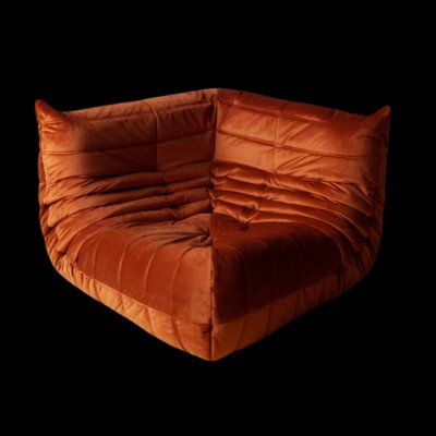 Amber Orange Velvet Togo Corner Chair by Michel Ducaroy for Ligne Roset-IXA-2019837