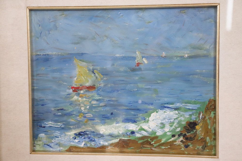 Amedeo Merello, Marine Landscape, 1960s, Oil on Canvas, Framed