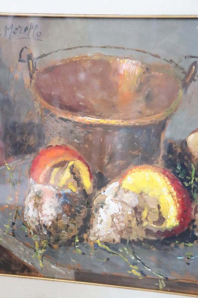 Amedeo Merello, Still Life with Mushrooms, 1960s, Oil on Board, Framed